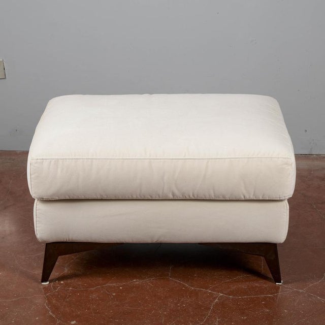 Vintage White Pouf with Fabric For Sale - Image 3 of 9