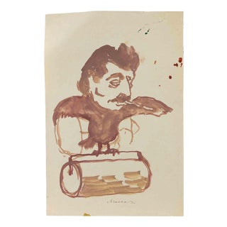 Mino Maccari, Stalin the Steamroller, 1940s, Watercolor For Sale