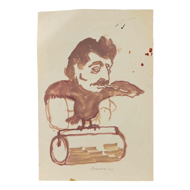 Mino Maccari, Stalin the Steamroller, 1940s, Watercolor For Sale
