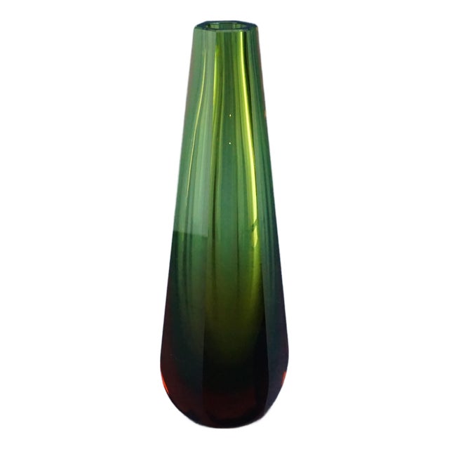 Vintage Green and Red Sommerso Glass Vase from WMF Ikora Krystall, German, 1960s For Sale