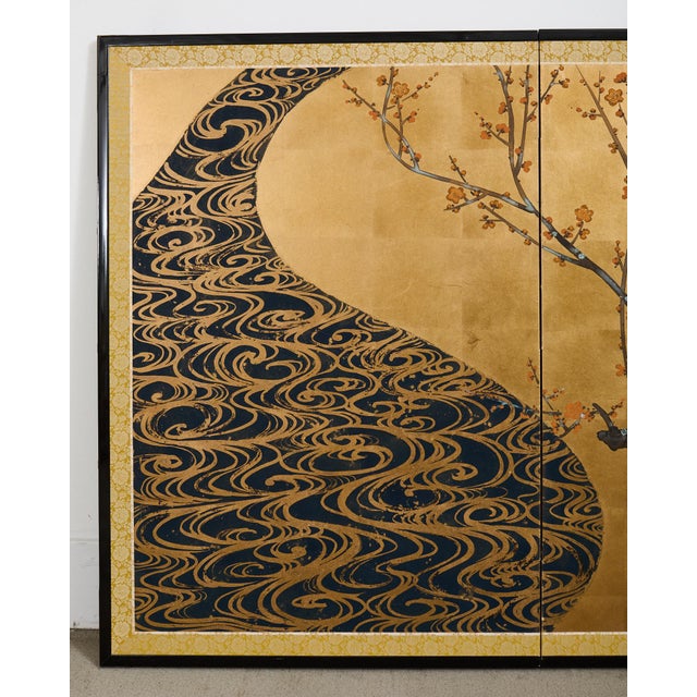 Wood Pair of Red and White Plum Blossom Screens After Ogata Korin For Sale - Image 7 of 12