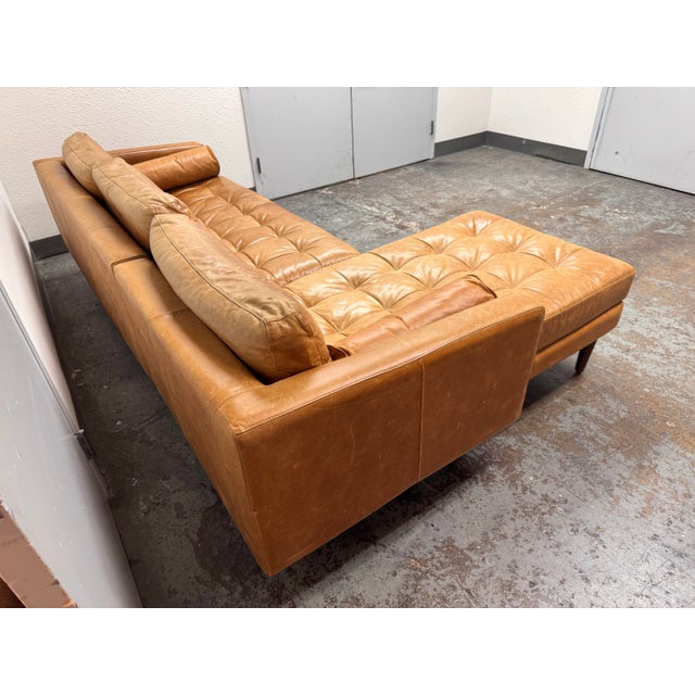 Tan Poly & Bark Napa Leather Sectional Sofa + Chaise, Cognac Tan For Sale - Image 8 of 12
