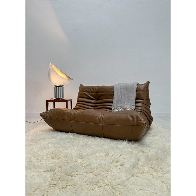 Absolute design classic. Beautiful, original two-seater model Togo by Michel Ducaroy for Ligne Roset. Colour: brown....