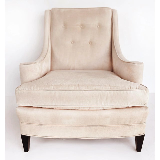 Mid-Century Modern 1940s Mid-Century Modern Club Chairs, Ultrasuede Upholstery, Loose Seat Cushions For Sale - Image 3 of 11