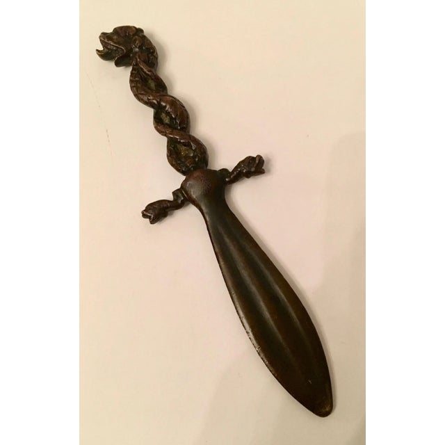 Bronze Serpent Dolphin Letter Opener - a handsome piece, patinated bronze, dark with a bit of shine coming through we...