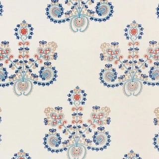 Schumacher Estrella Fabric in Indigo Spice For Sale