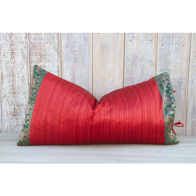 Vintage Red Large Festive Indian Silk Queen Lumbar Pillow Cover For Sale - Image 9 of 9