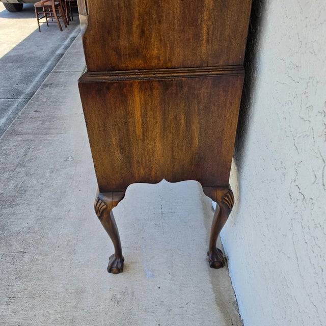Wood Antique Walnut Highboy Dresser Desk With Pullout Writing Surface For Sale - Image 7 of 18