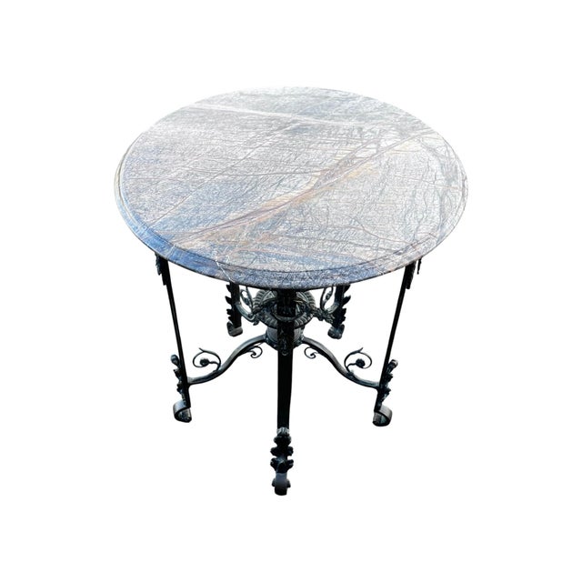 Metal Antique French Louis XIV Style Bronze & Marble Round End Table For Sale - Image 7 of 8
