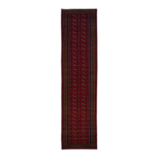 Extra-Long Red Turkmen-Style Geometric Wool Runner Rug, 2'7" X 19'3" For Sale