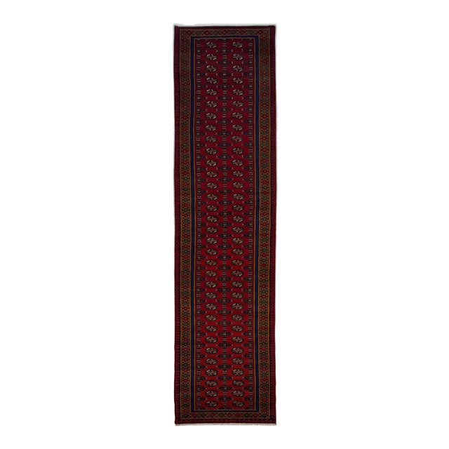 Extra-Long Red Turkmen-Style Geometric Wool Runner Rug, 2'7" X 19'3" For Sale