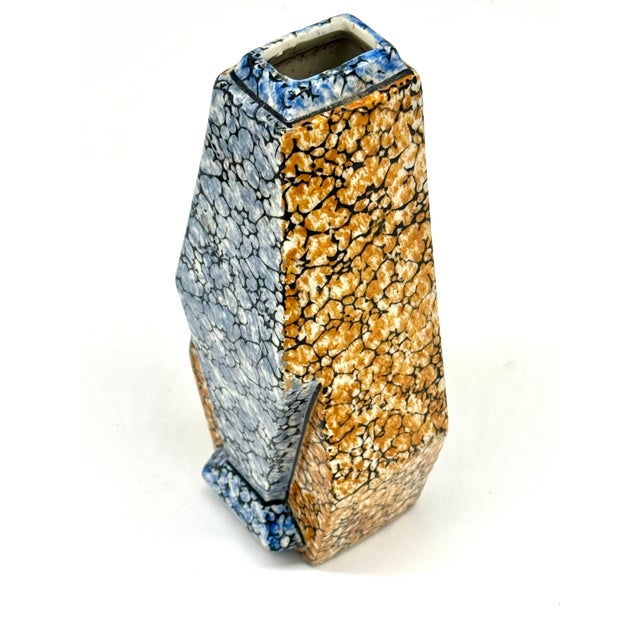 Art Deco Marbled Ceramic Vase, - Made in Belgium by Wasmuël (Majolica Wasmuël) - 1920s or 1930s - 8.5"Hx3.5"W Excellent...