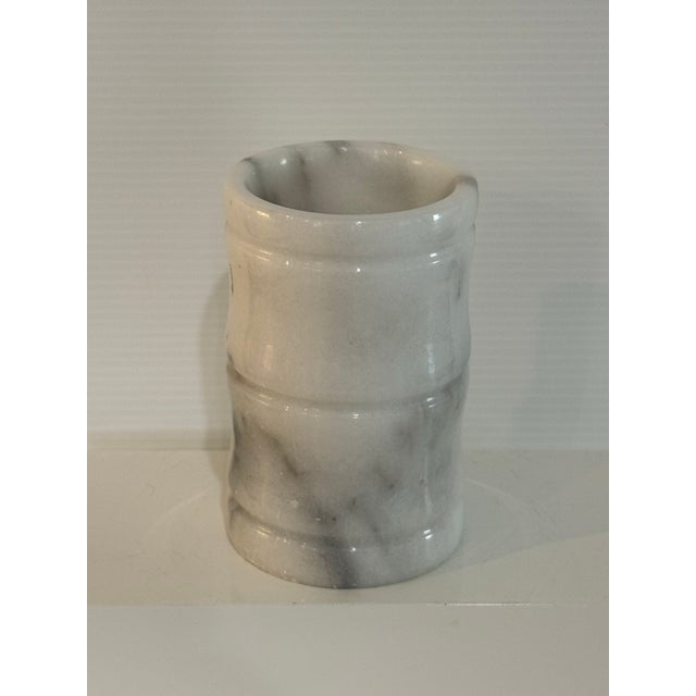 Stone Vintage Heavy Solid White Marble Stone Vessel / Brush Holder / Bud Vase For Sale - Image 7 of 11