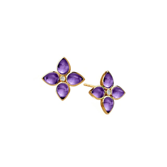Small Mogul Flower Studs Amethyst, 2 Pieces For Sale
