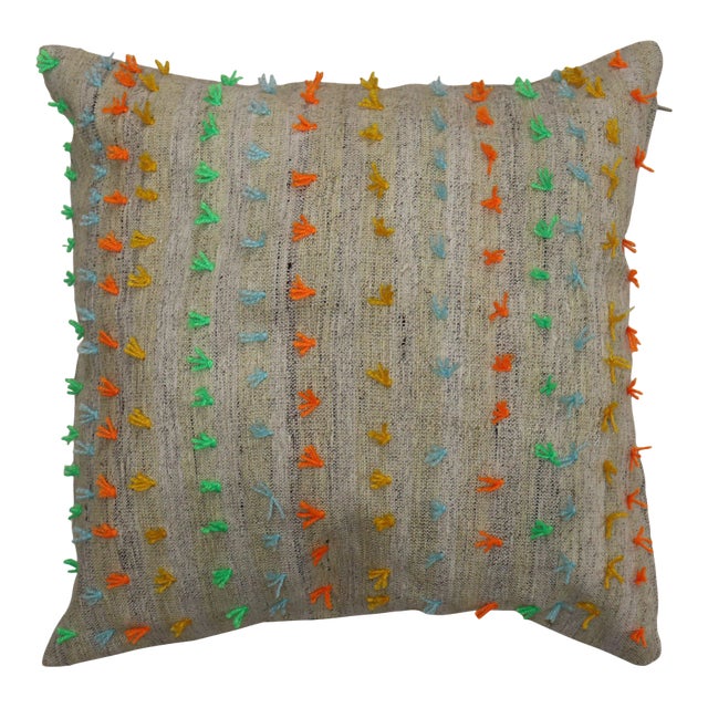 Kilim Pillow With Colorful Pops of Wool For Sale