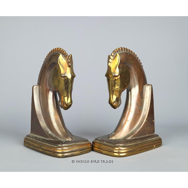 1930s Vintage Art Deco Ray Dodge Bronze Trojan Horse Bookends For Sale - Image 4 of 9