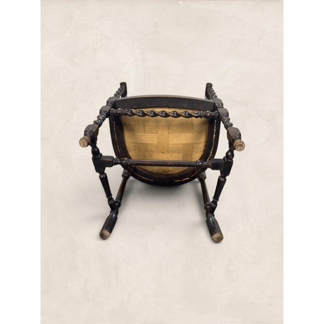 Brown Antique English Oak Caned Tub Chair With Floral Needlepoint Seat, Circa 1910 For Sale - Image 8 of 9