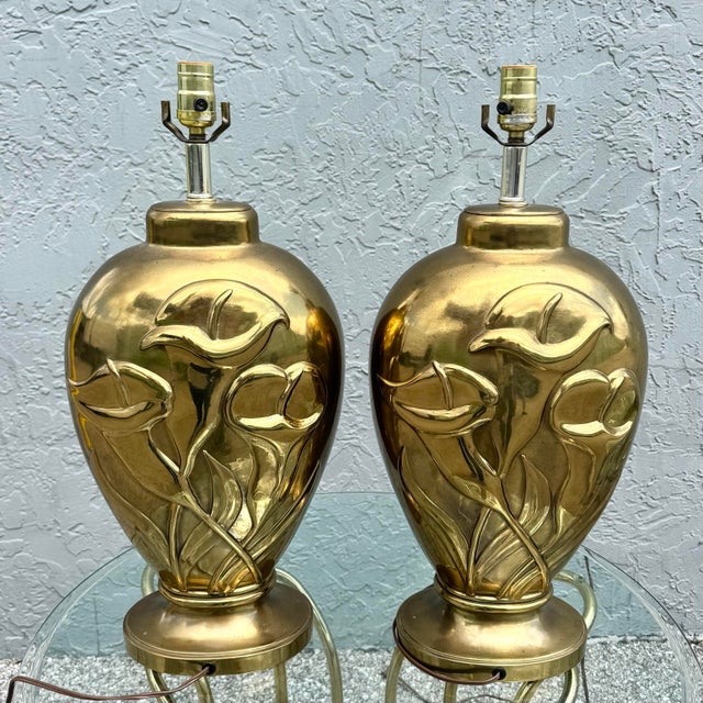 Art Deco Dolbi Cashier Style Brass Tulip Table Lamps - A Pair For Sale - Image 9 of 10
