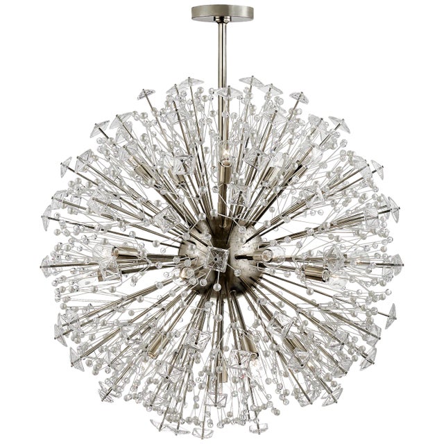 Kate Spade New York for Visual Comfort Signature Dickinson Large Chandelier in Polished Nickel with Clear Glass & Cream Pearls For Sale