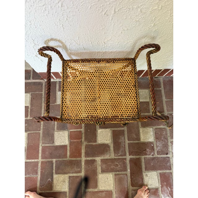 Brass 1950s An Italian Hollywood Regency Gilded Faux Rope Curule Stool For Sale - Image 8 of 10