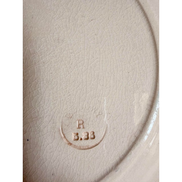 Early 20th Century Pair of Longwy "Marly" Earthenware Plates With Brown and Blue Transferware and a Pierced Basketweave Border For Sale - Image 5 of 9