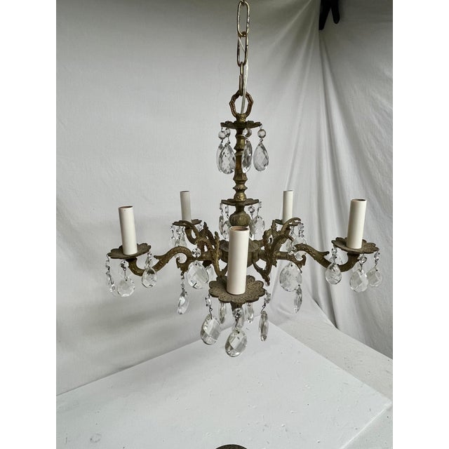 French Style Brass and Crystal Chandelier For Sale - Image 4 of 9