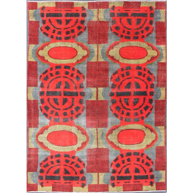 Vintage Rug With Mid-Century Modern and Geometric Design For Sale - Image 13 of 13