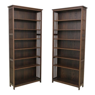Pair Arts & Crafts Style Mission Oak Open Bookcases For Sale