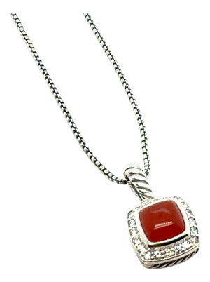 1990s David Yurman Chalcidony Diamond Necklace Size Silver Estate