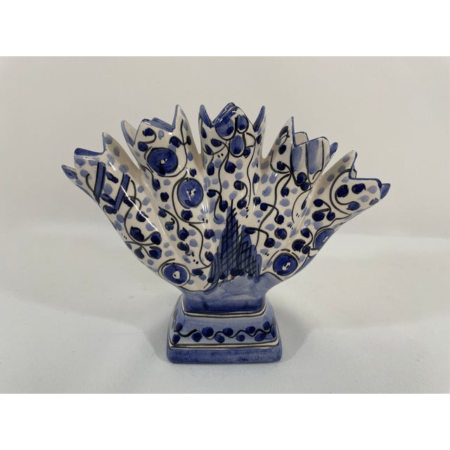 Ceramic Mid 20th Century Blue and White Majolica Tulip Vase, Tulipiere For Sale - Image 7 of 13