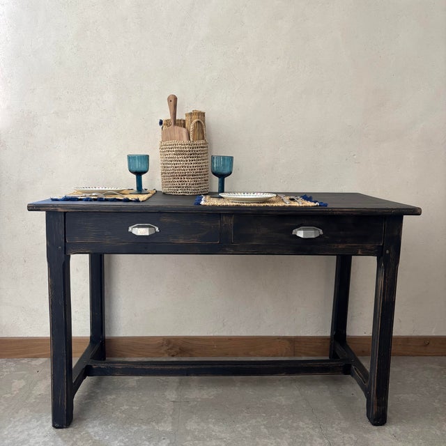 Wood Black Table with Two Drawers For Sale - Image 7 of 9