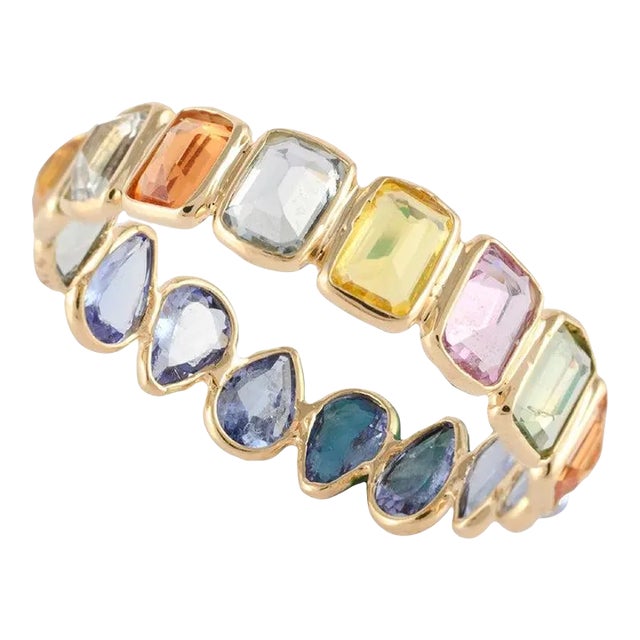14k Gold Multi Sapphire and Tanzanite Eternity Band Ring Size 7 ( All Sizes Available ) For Sale