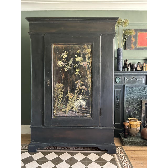 Vintage Painted Pine Armoire with Chinoiserie Panels, 1920s For Sale - Image 3 of 14
