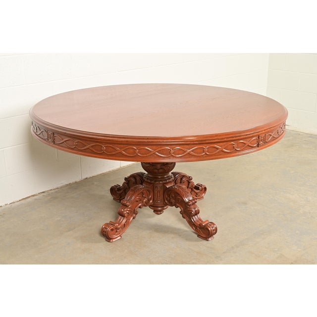 Victorian R. J. Horner Style Antique Victorian Carved Mahogany Pedestal Dining Table, Circa 1880s For Sale - Image 3 of 9
