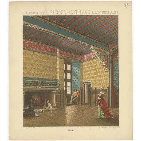 Antique print titled 'Europa Middle Ages - Europe Moyen Age - Europa Mittelalter'. Chromolithograph of European Middle...