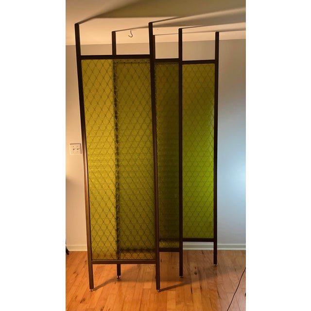 Original (one owner) complete set of three individual vintage Mid-Century Modern tension pole room dividers. These feature...