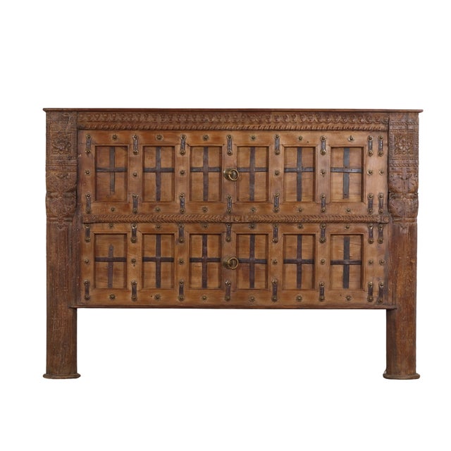 King Size Headboard Constructed From an Antique Carved Teakwood Door and Pillars For Sale - Image 4 of 5