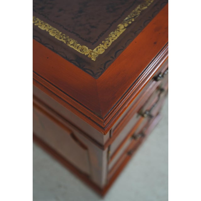 Wood English Yew Wood Brown Leather Top 3 Part Desk For Sale - Image 7 of 18