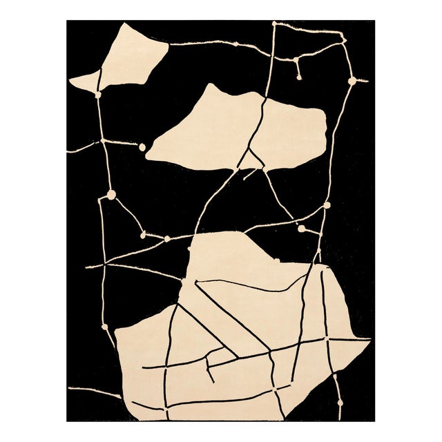 Modern Black and White Rectangular Meteor Rug by Tapis Studio for Hommés Studio For Sale