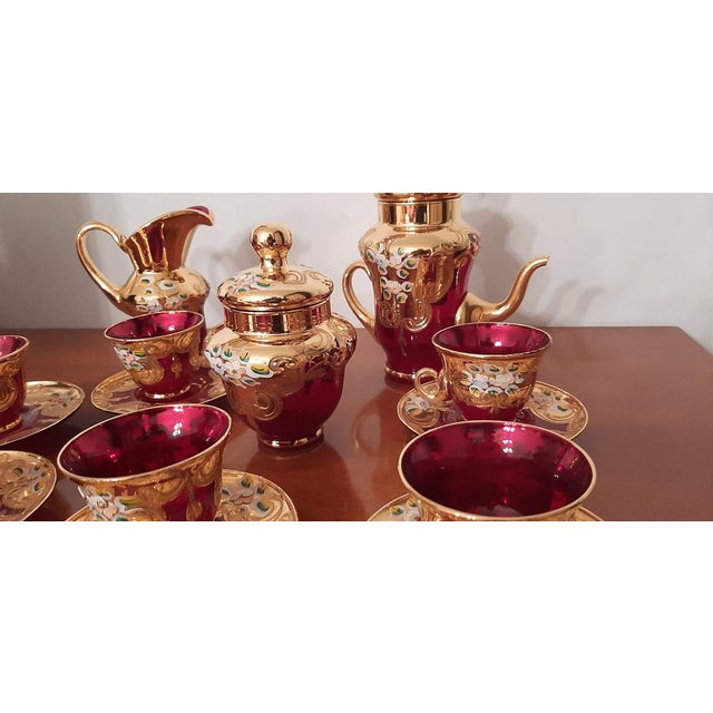 1960s Murano Glass Tre Fuochi 24 K Gold Coffee Set, 1965, Set of 15 For Sale - Image 5 of 18