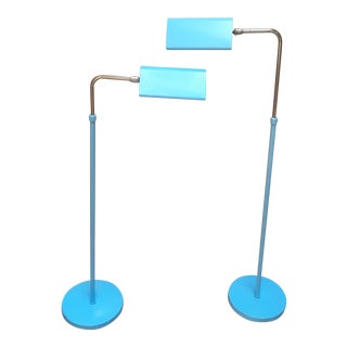 1950s Mid Century Modern Robin's Egg Blue Brass Reading Lamps - a Pair For Sale