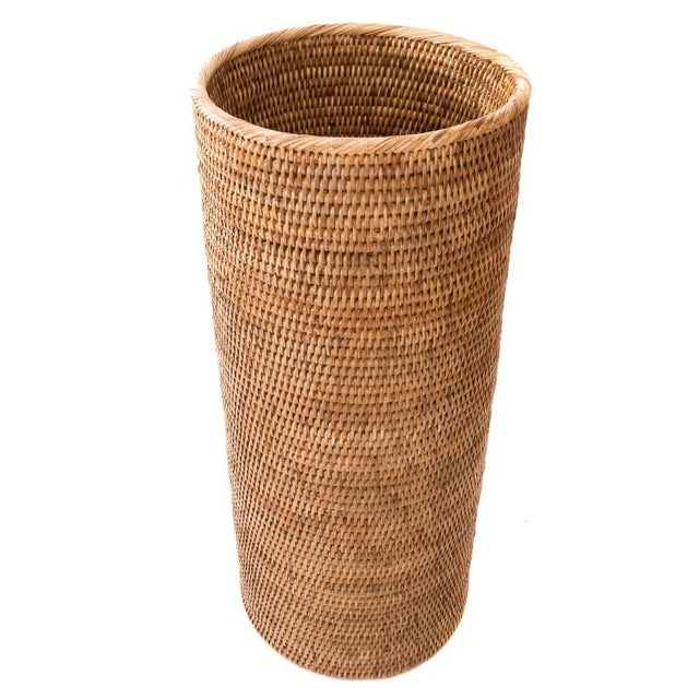 Wood Artifacts Rattan Round Umbrella Basket in Honey Brown For Sale - Image 7 of 7