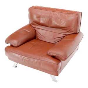 Ligne Roset Made in France Wide Seat Browm Leather Lounge Chair