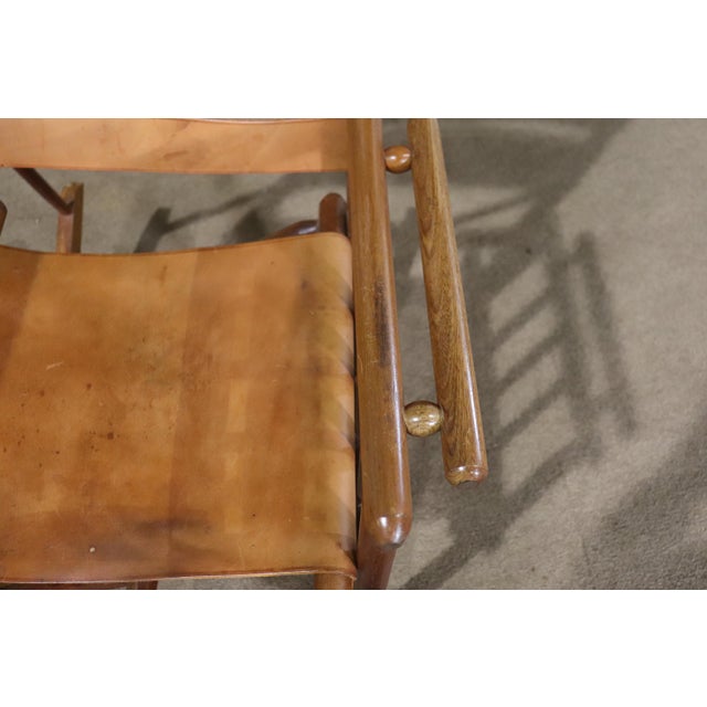 Brown Mid 20th Century Folding Leather Strap Rocking Chair For Sale - Image 8 of 12
