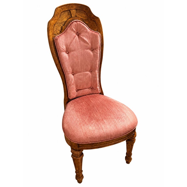 Vintage Figured Wood Double-Pedestal Dining Table With Eight Rose Upholstered Cane-Back Chairs — Nine-Piece Set For Sale - Image 9 of 18