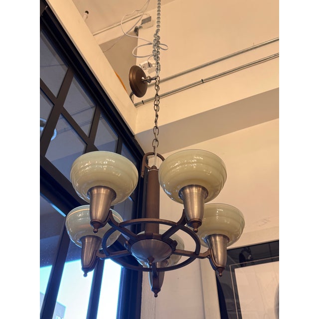 Traditional Rejuvenation Hardware Milky Glass Chandelier For Sale - Image 3 of 12