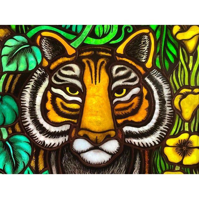 1970s Vintage Stained Glass Panel — Tiger in the Jungle For Sale In Boston - Image 6 of 7