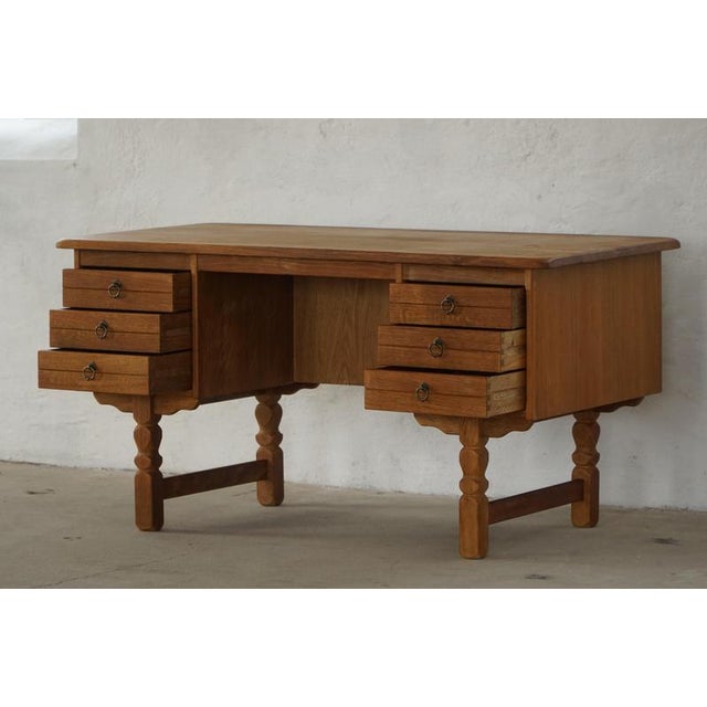 Mid-Century Modern Danish Freestanding Desk in Oak attributed to Henning Kjærnulf, 1950s For Sale - Image 10 of 18