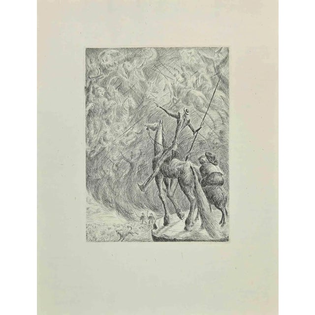 Wladyslaw Jahl, Don Quixote and the Ghosts, Etching, 1951 For Sale