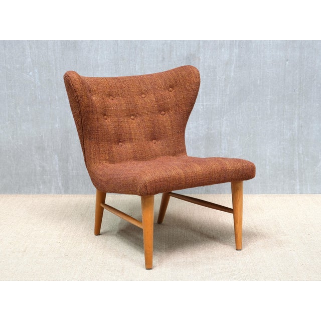 Brown Lounge Chair in Ember-Toned Upholstery and Elm from Eric Bertil Karlén, Sweden, 1940s For Sale - Image 8 of 15
